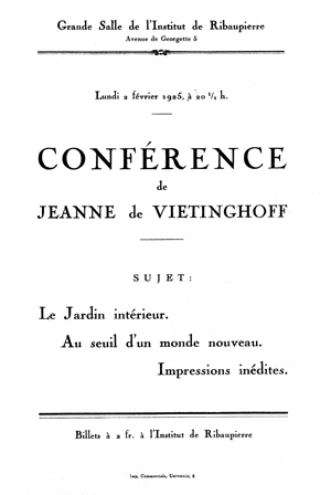 Conférence de Jeanne de Vietinghoff à Lausanne (2 février 1925)