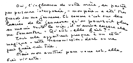 Marguerite Yourcenar, l'influence de votre mère, Brief vom 22.12.1984
