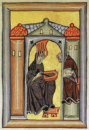Rupertsberger Codex, Hildegard von Bingen empfängt eine göttliche Inspiration (um 1175)
