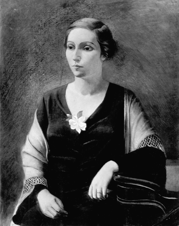 Porträt Mary G. mit Blüte im Ausschnitt