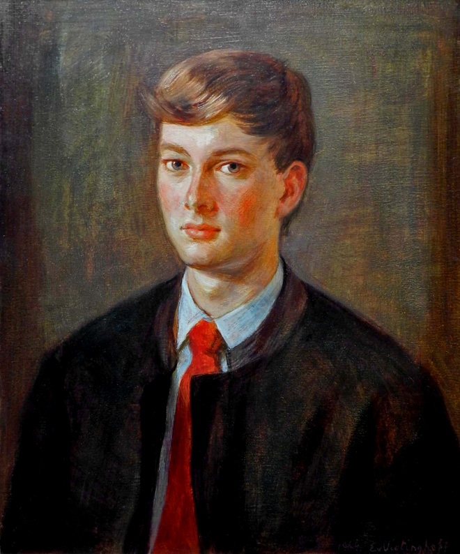 Alexander, fils, aux veston noir et cravatte rouge
