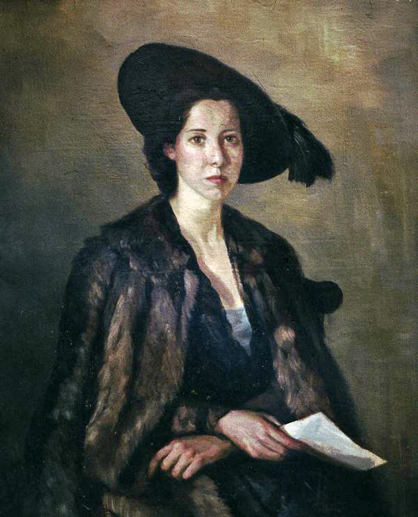 Marcella mit Pelzmantel und Hut (erste Ehefrau)