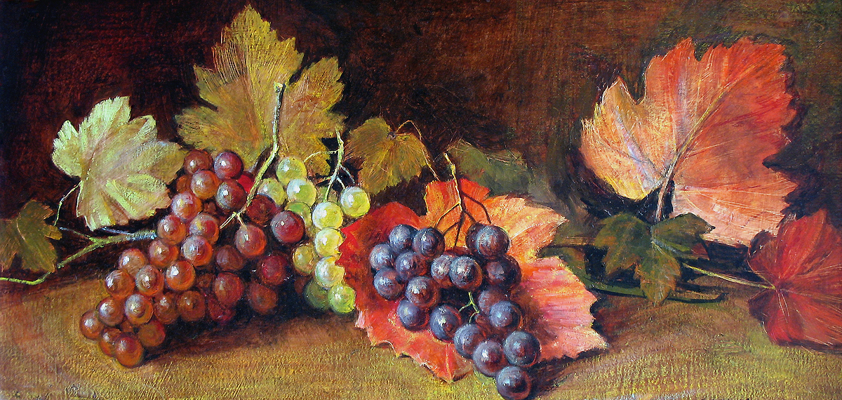 Trauben mit Weinblättern
