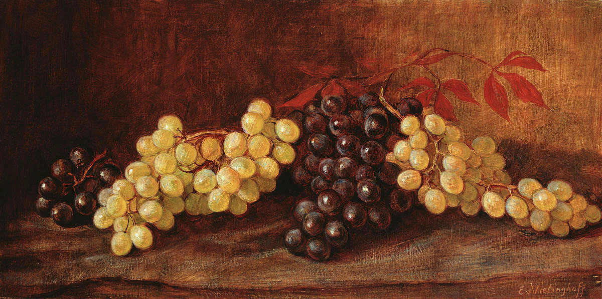 Trauben mit roten Blättern